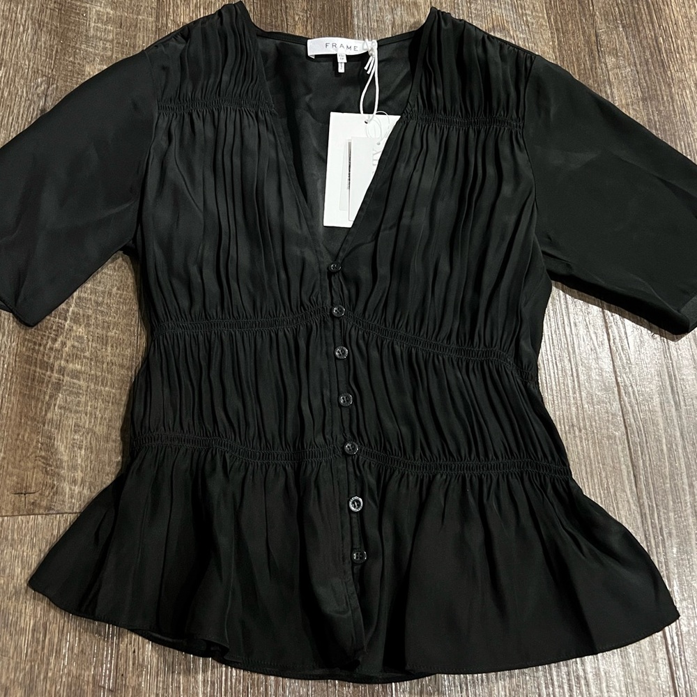 NWT Frame Ruched 100% Silk Peplum Top